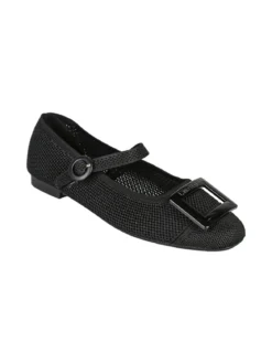 Laura Biagiotti Ballerine donna in maglia con cinturino e fibbia - nero