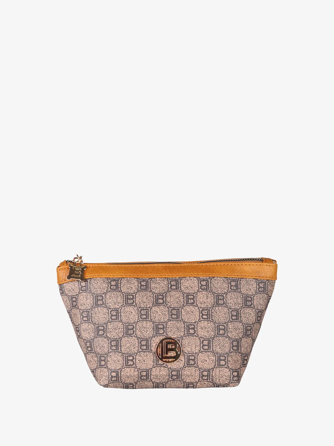 Laura Biagiotti Beauty case donna mini in ecopelle con logo - marrone