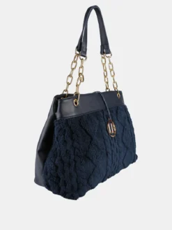 Laura Biagiotti Borsa donna con ecopelo e doppi manici a catena - blu scuro