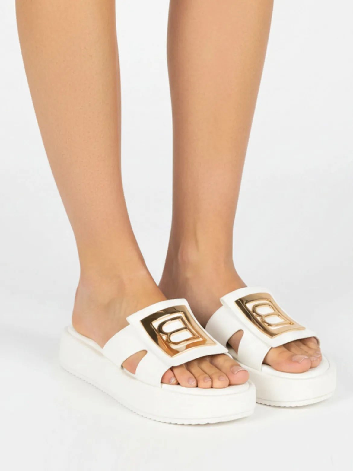 Laura Biagiotti Ciabatte donna con platform e logo dorato - bianco