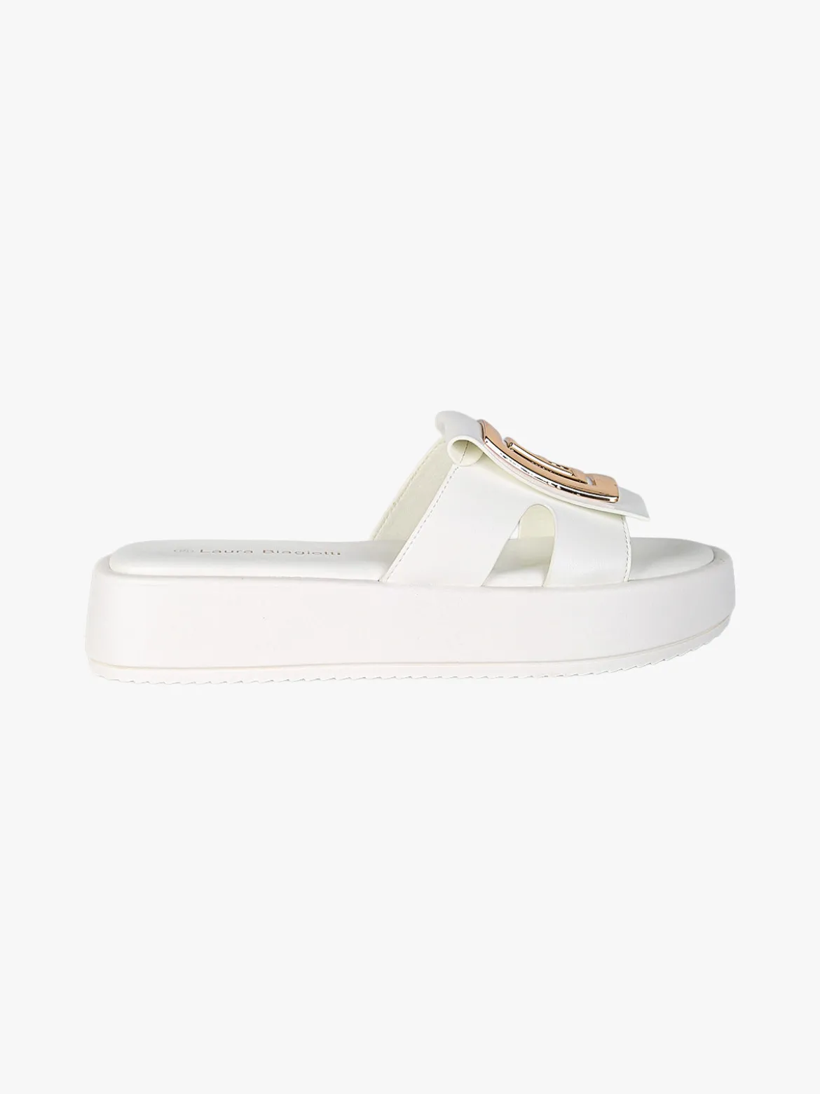 Laura Biagiotti Ciabatte donna con platform e logo dorato - bianco