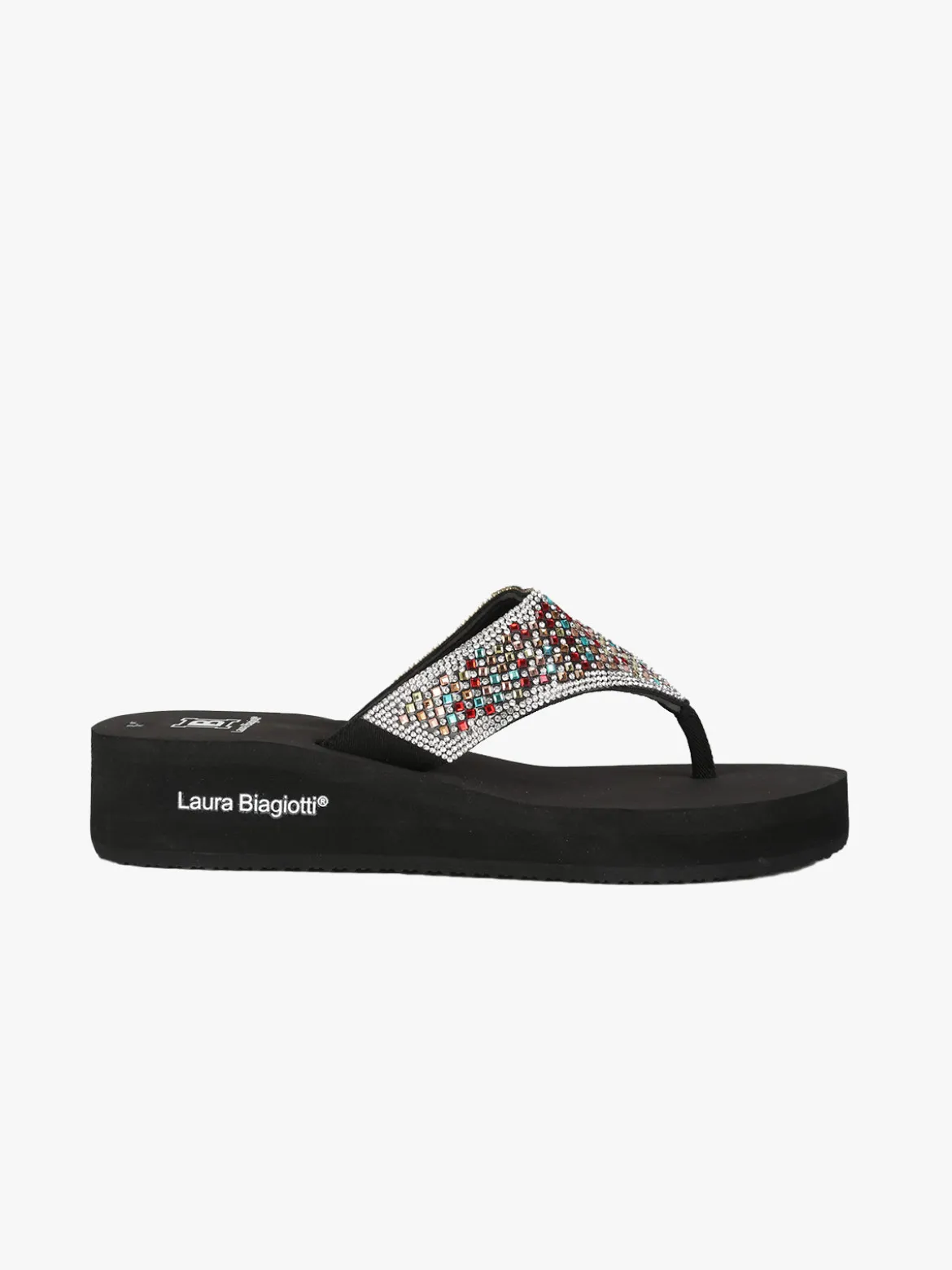 Laura Biagiotti Infradito donna gioiello con zeppa - nero