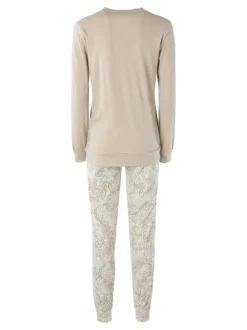 Laura Biagiotti Pigiama lungo da donna in cotone naturale con pantaloni a stampe - sabbia