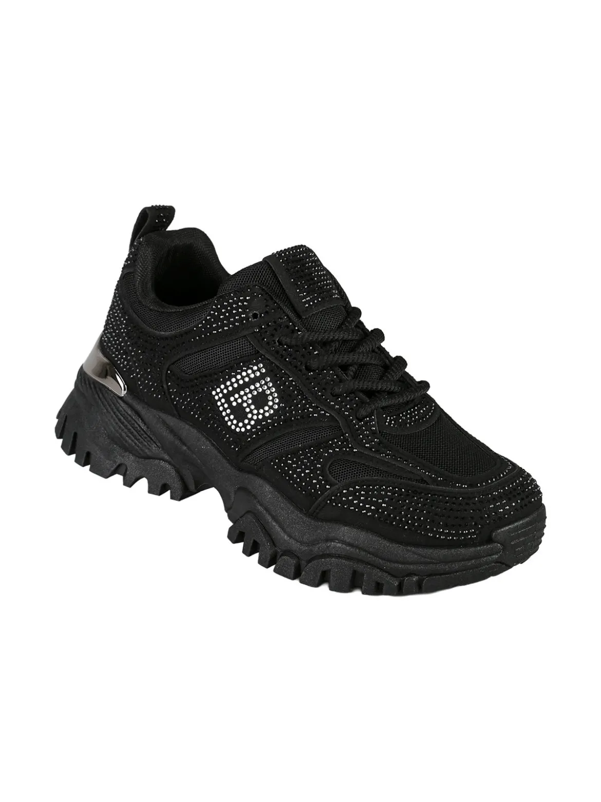 Laura Biagiotti Sneakers donna con strass e suola alta - nero