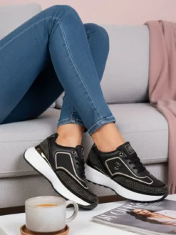 Laura Biagiotti Sneakers donna stringata con micro borchie - nero