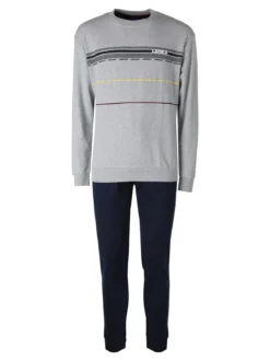 Legea Pigiama lungo da uomo in misto cotone interlock - grigio