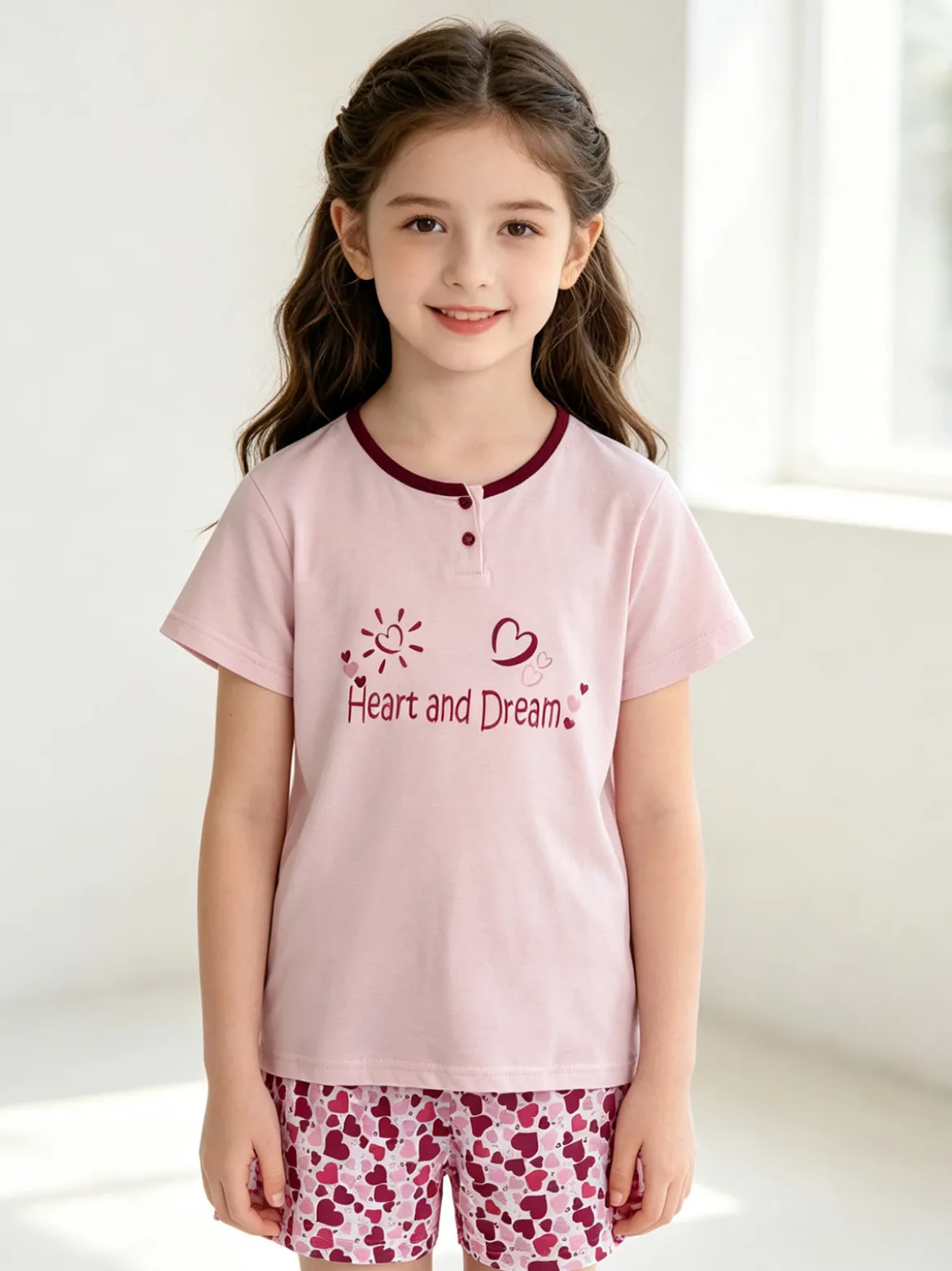 Liabel Pigiama corto in cotone T-shirt + shorts cuori