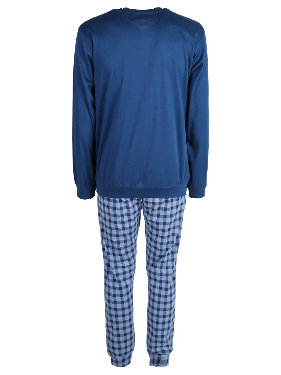 Linea Ambro Pigiama da uomo in misto cotone con pantaloni a quadri e taschino - blu
