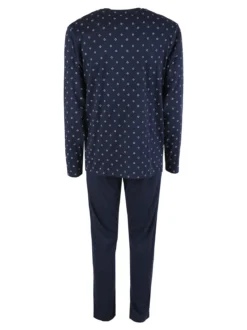 Linea Ambro Pigiama lungo da uomo aperto con bottoni - blu scuro