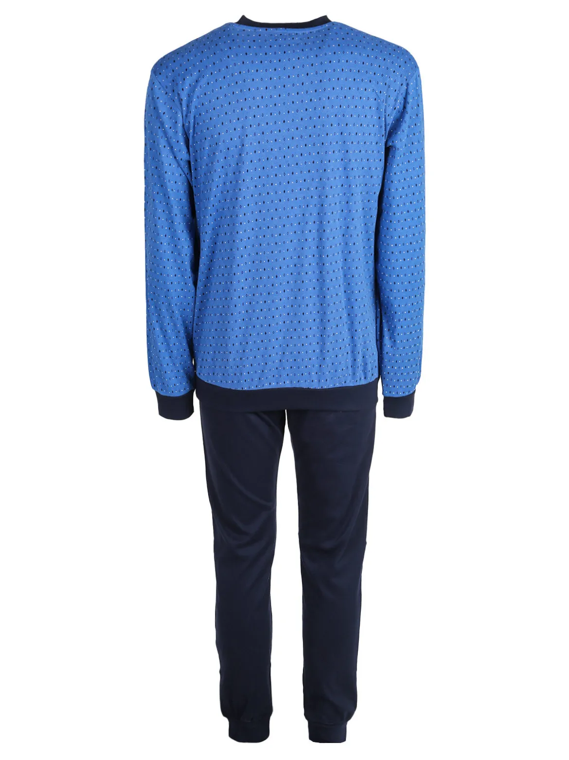 Linea Ambro Pigiama lungo da uomo in misto cotone interlock con taschino - blu