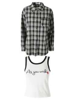 Lissimo Set 2 pezzi camicia oversize a quadri da donna con top coordinato - nero