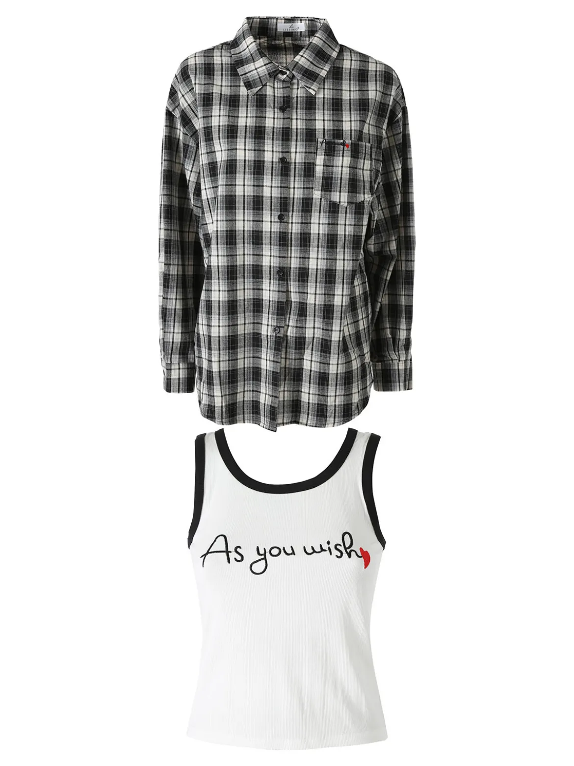 Lissimo Set 2 pezzi camicia oversize a quadri da donna con top coordinato - nero