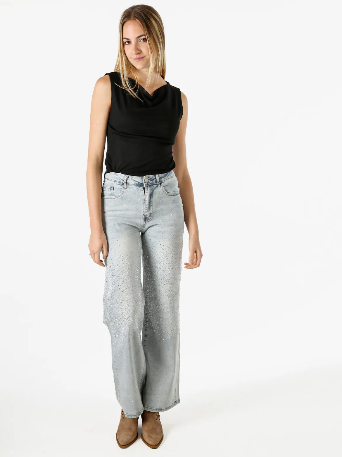 Lissimo Top donna in viscosa con scollo a cascata - nero