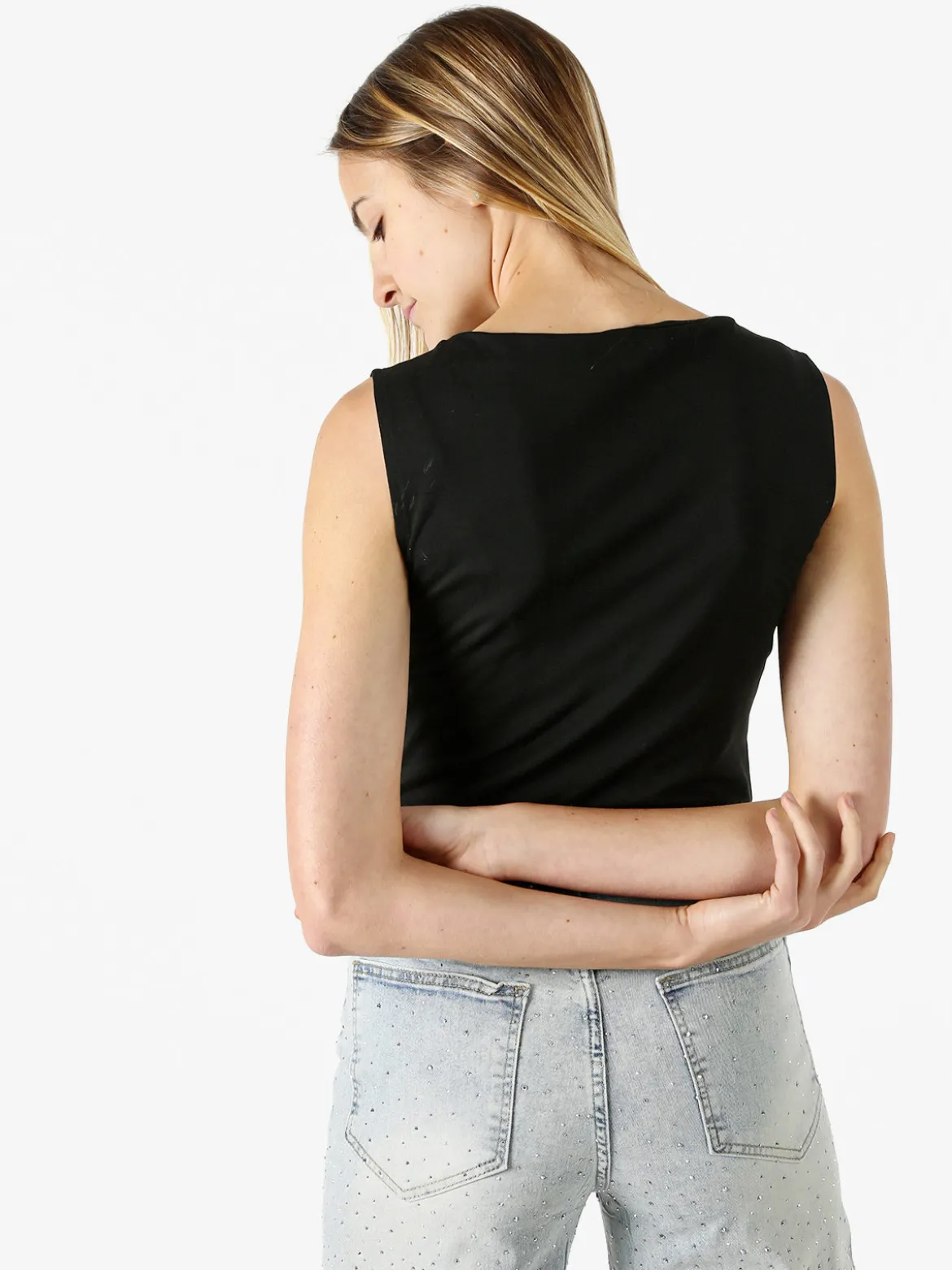 Lissimo Top donna in viscosa con scollo a cascata - nero