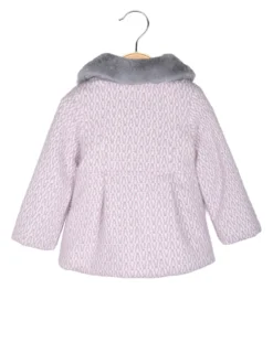 Lollitop Cappotto da neonata con bottoni di perle e scollo in ecopelliccia - lilla