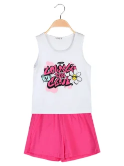 Lollitop Completo corto da bambina con canotta e shorts in cotone - fucsia