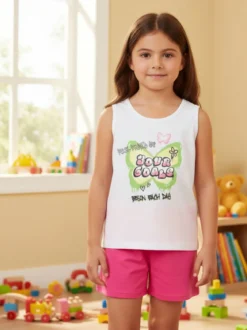 Lollitop Completo corto da bambina con canotta e shorts in cotone - bianco