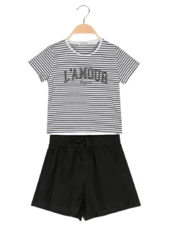 Lollitop Completo corto da bambina con t-shirt rigata con strass e shorts