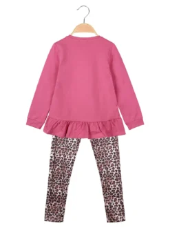 Lollitop Completo 2 pezzi da bambina con maglietta e leggings maculati - fuxia