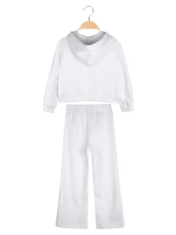 Lollitop Completo 2 pezzi da ragazza con cappuccio e pantaloni a gamba larga - bianco