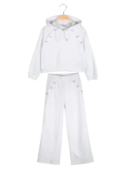Lollitop Completo 2 pezzi da ragazza con cappuccio e pantaloni a gamba larga - bianco