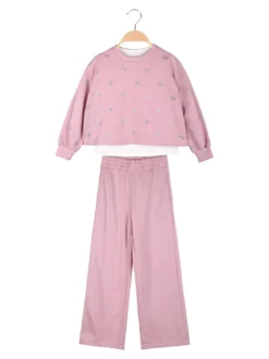 Lollitop Completo tuta da bambina 3 pezzi con pantaloni a gamba larga - rosa