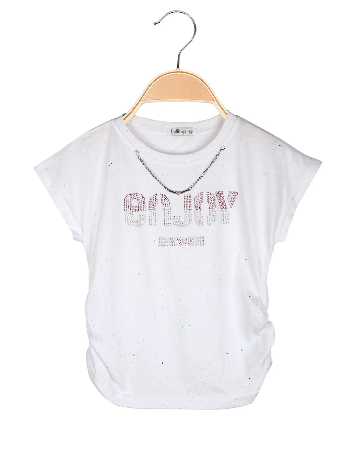 Lollitop T-shirt da ragazza con strass e dettaglio catena sullo scollo