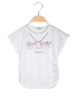 Lollitop T-shirt da ragazza con strass e dettaglio catena sullo scollo