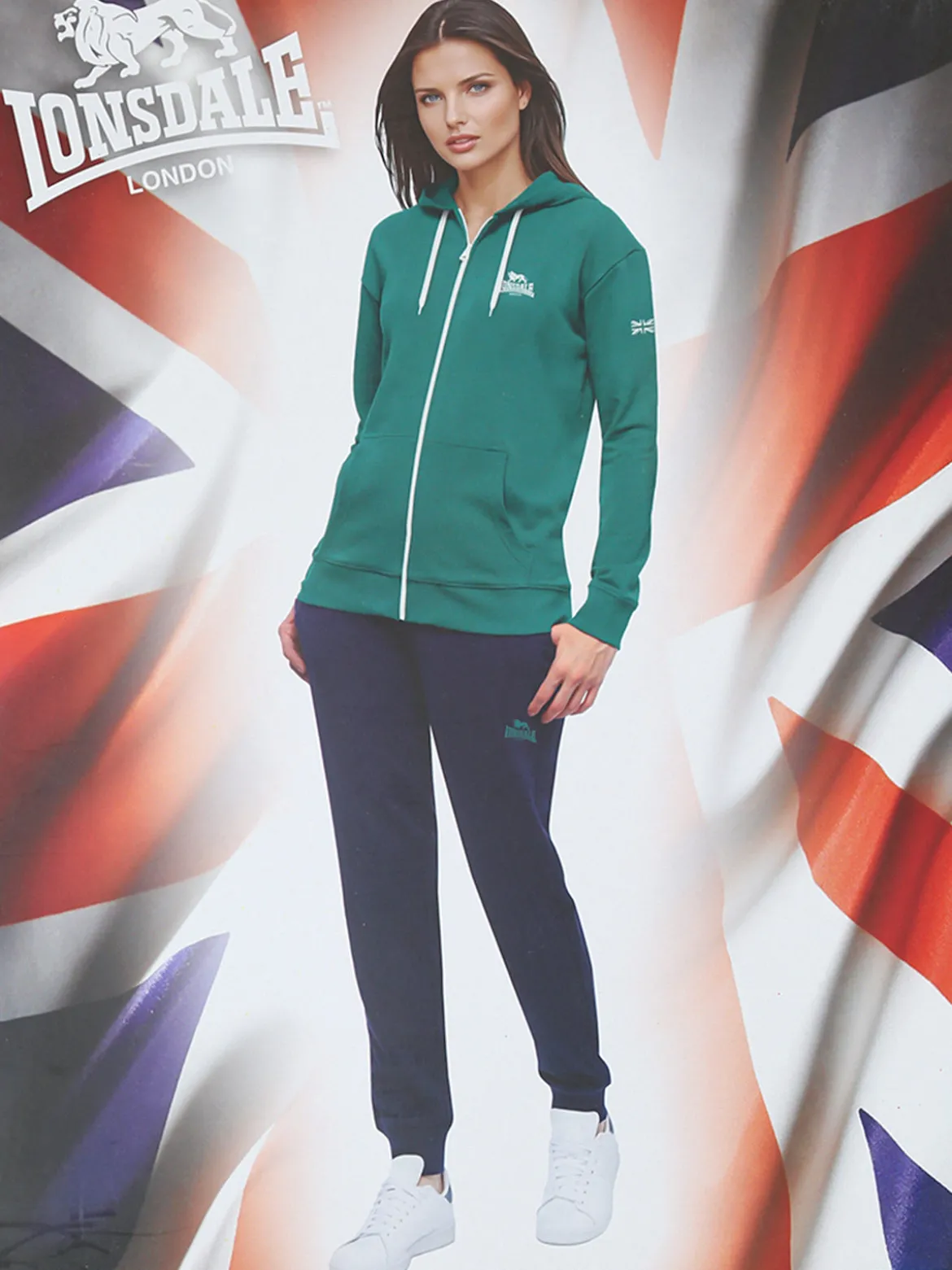 Lonsdale Completo tuta da donna con cappuccio e zip - verde
