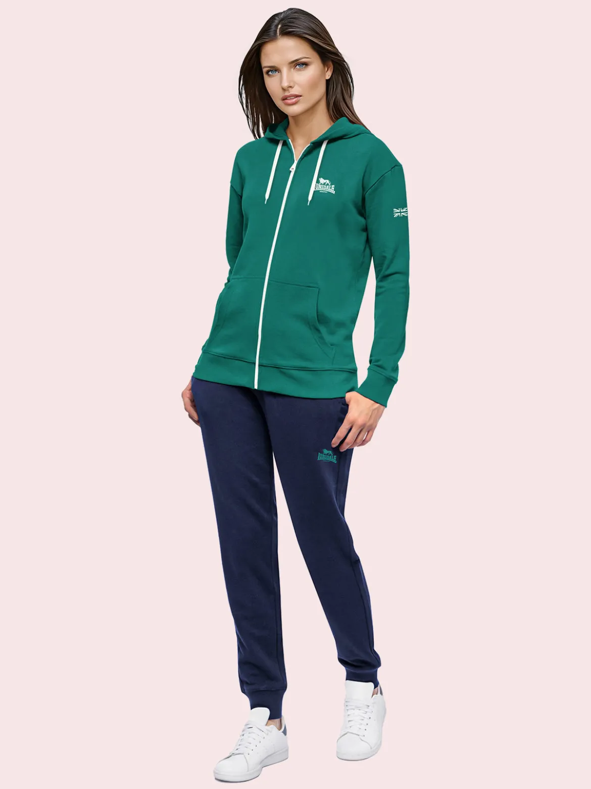 Lonsdale Completo tuta da donna con cappuccio e zip - verde