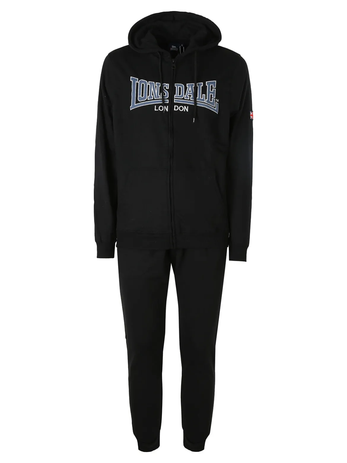 Lonsdale Completo tuta da uomo con cappuccio e zip con stampa logo - nero