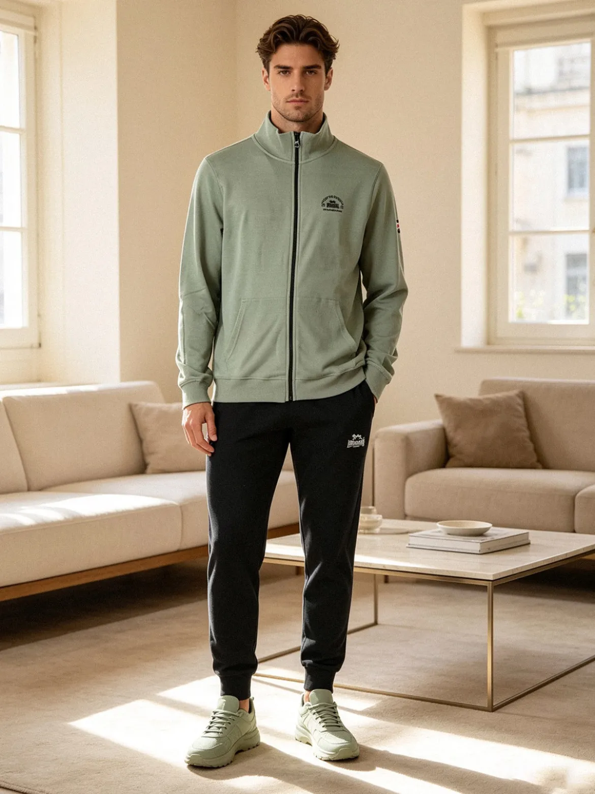 Lonsdale Completo tuta da uomo full zip - pistacchio