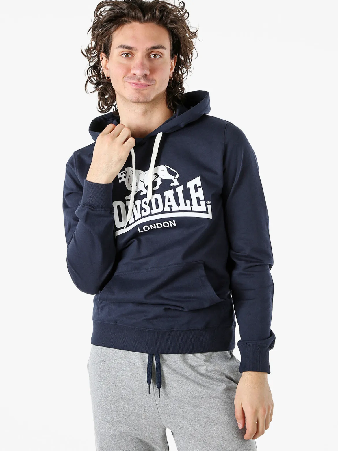 Lonsdale Felpa da uomo con cappuccio e logo - blu scuro