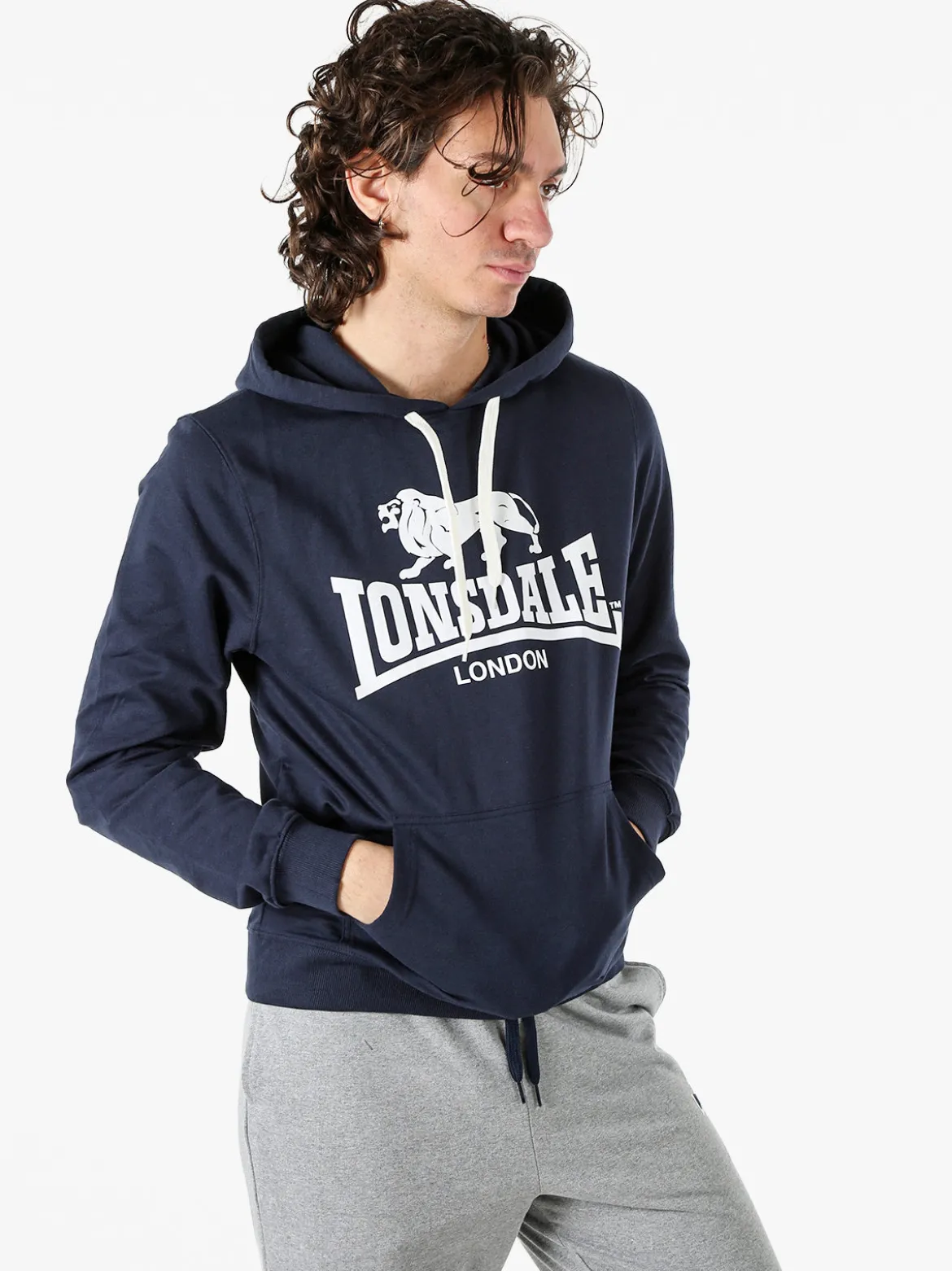 Lonsdale Felpa da uomo con cappuccio e logo - blu scuro