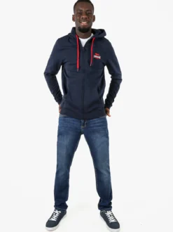 Lonsdale Felpa sportiva da uomo con cappuccio e zip - blu scuro