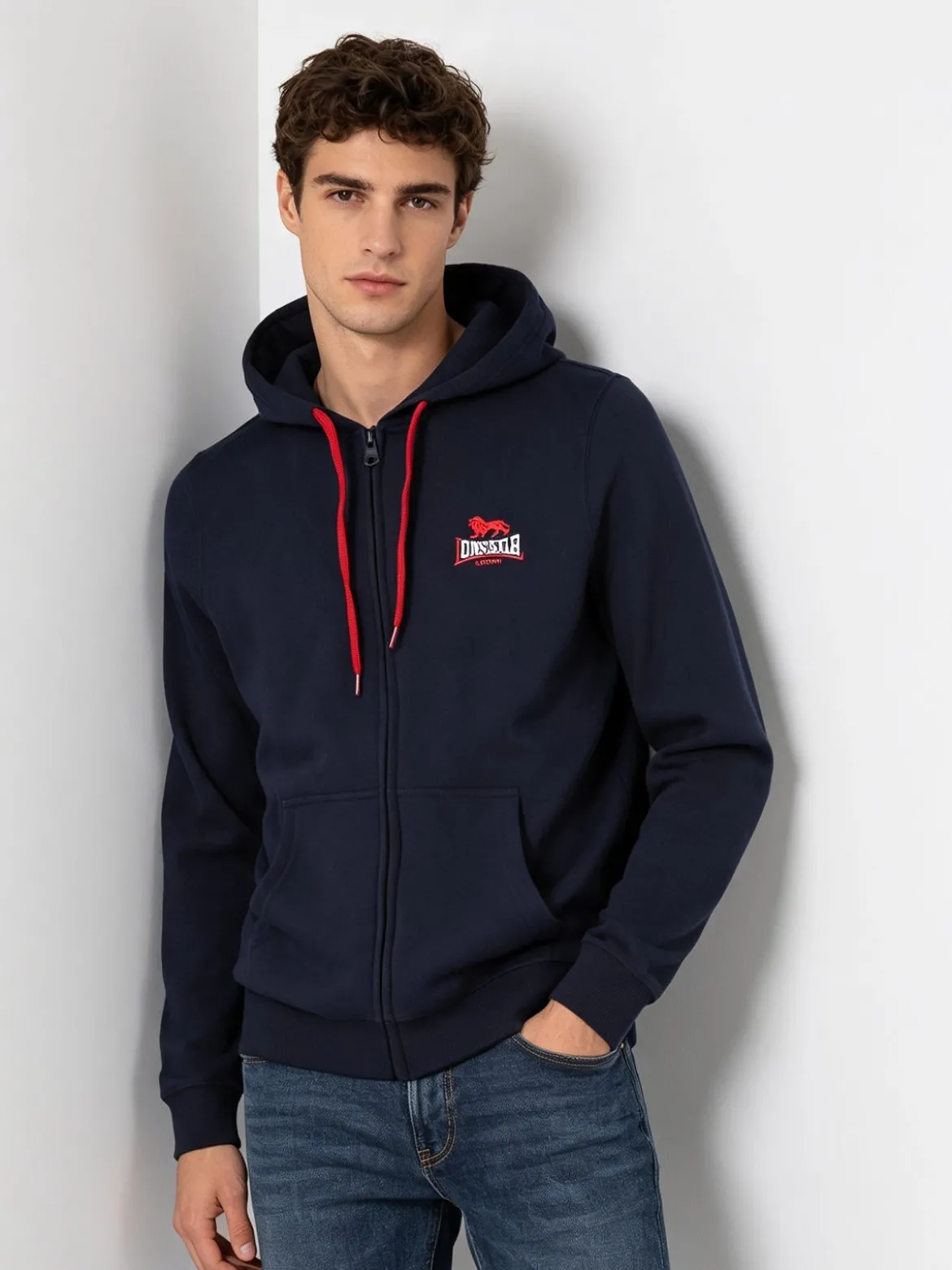 Lonsdale Felpa sportiva da uomo con cappuccio e zip - blu scuro