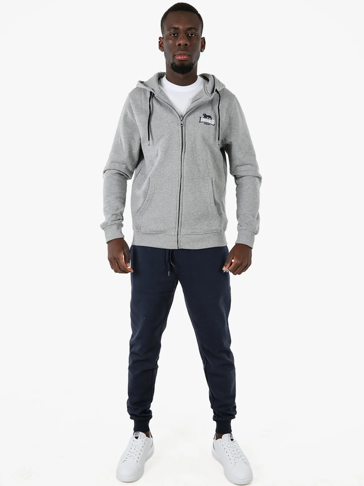Lonsdale Felpa sportiva da uomo con cappuccio e zip - grigio