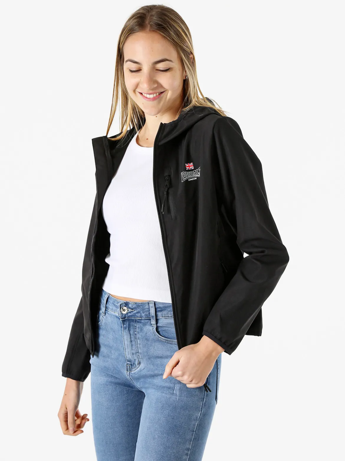 Lonsdale Giacca a vento da donna con cappuccio e zip - nero