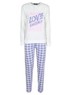 Lonsdale Pigiama lungo da donna in cotone con pantaloni a quadri
