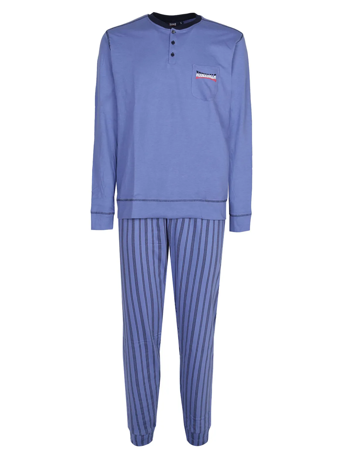 Lonsdale Pigiama lungo da uomo in cotone con pantaloni a righe