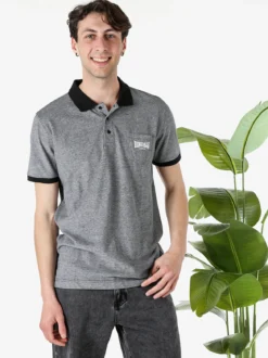 Lonsdale Polo da uomo in cotone a maniche corte con taschino - nero