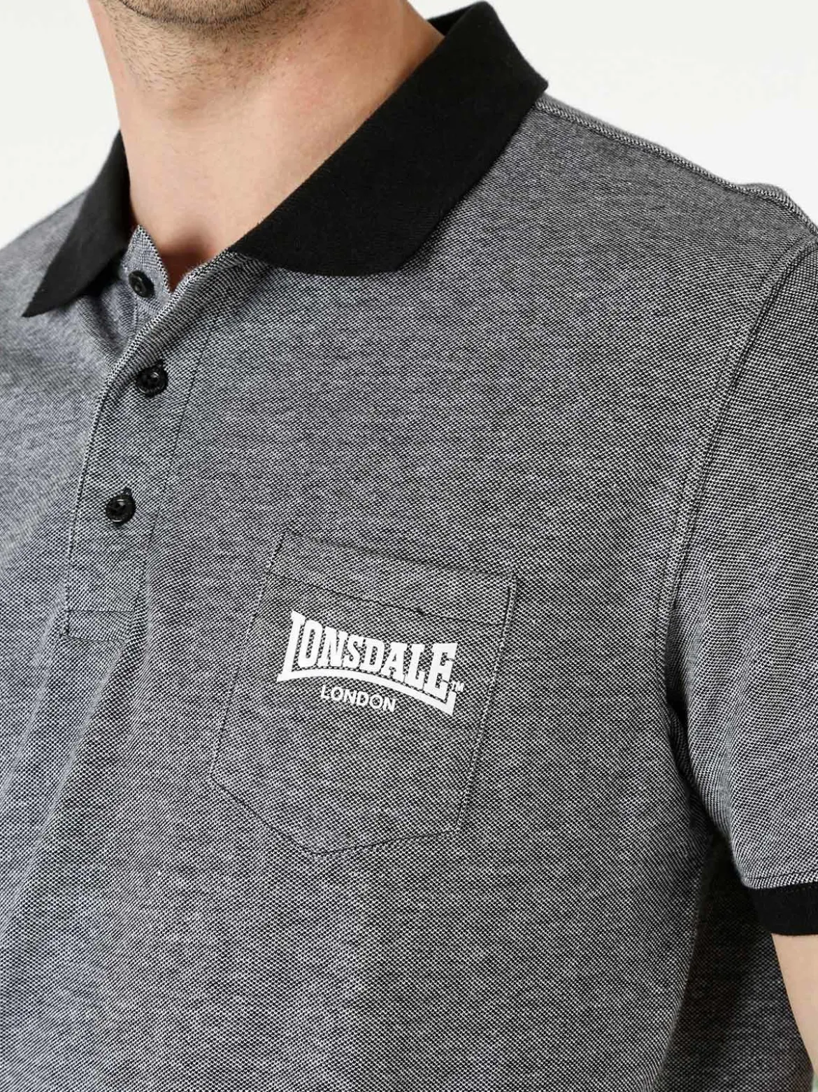 Lonsdale Polo da uomo in cotone a maniche corte con taschino - nero