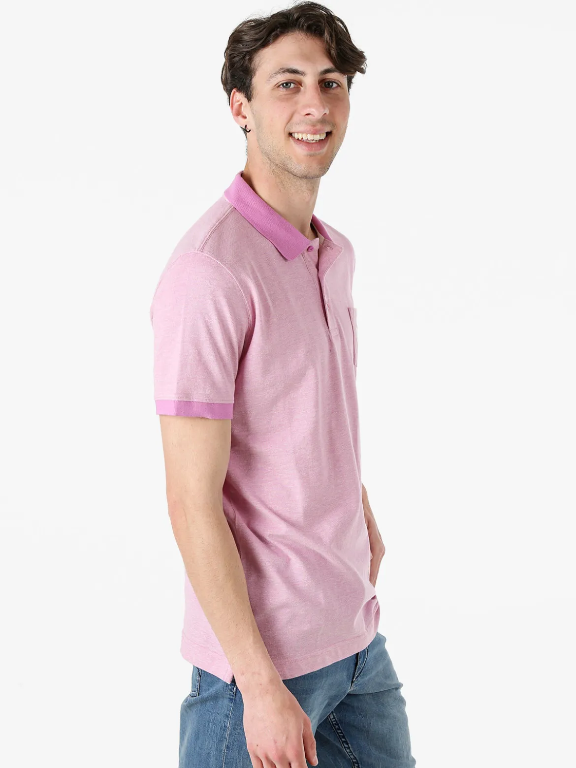 Lonsdale Polo da uomo in cotone a maniche corte con taschino - rosa