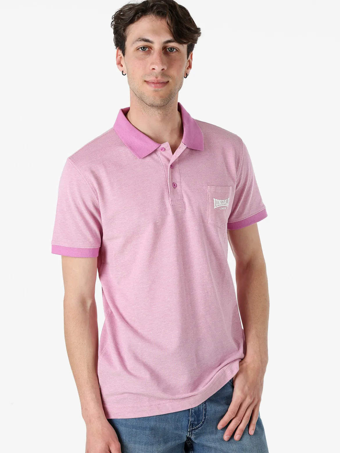 Lonsdale Polo da uomo in cotone a maniche corte con taschino - rosa