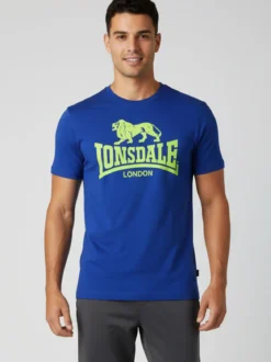 Lonsdale T-shirt da uomo in cotone con maxi stampa logo - blu
