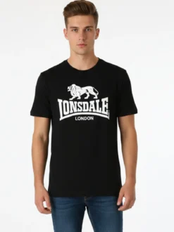 Lonsdale T-shirt da uomo in cotone con maxi stampa logo - nero