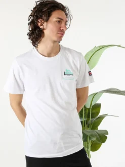 Lonsdale T-shirt da uomo in cotone con taschino a filetto e logo - bianco