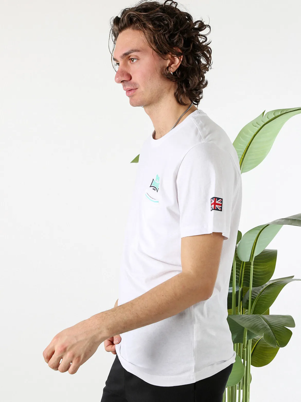 Lonsdale T-shirt da uomo in cotone con taschino a filetto e logo - bianco