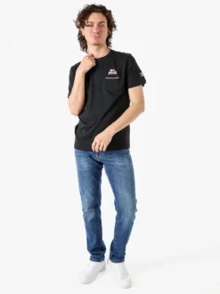 Lonsdale T-shirt da uomo in cotone con taschino a filetto e logo - nero