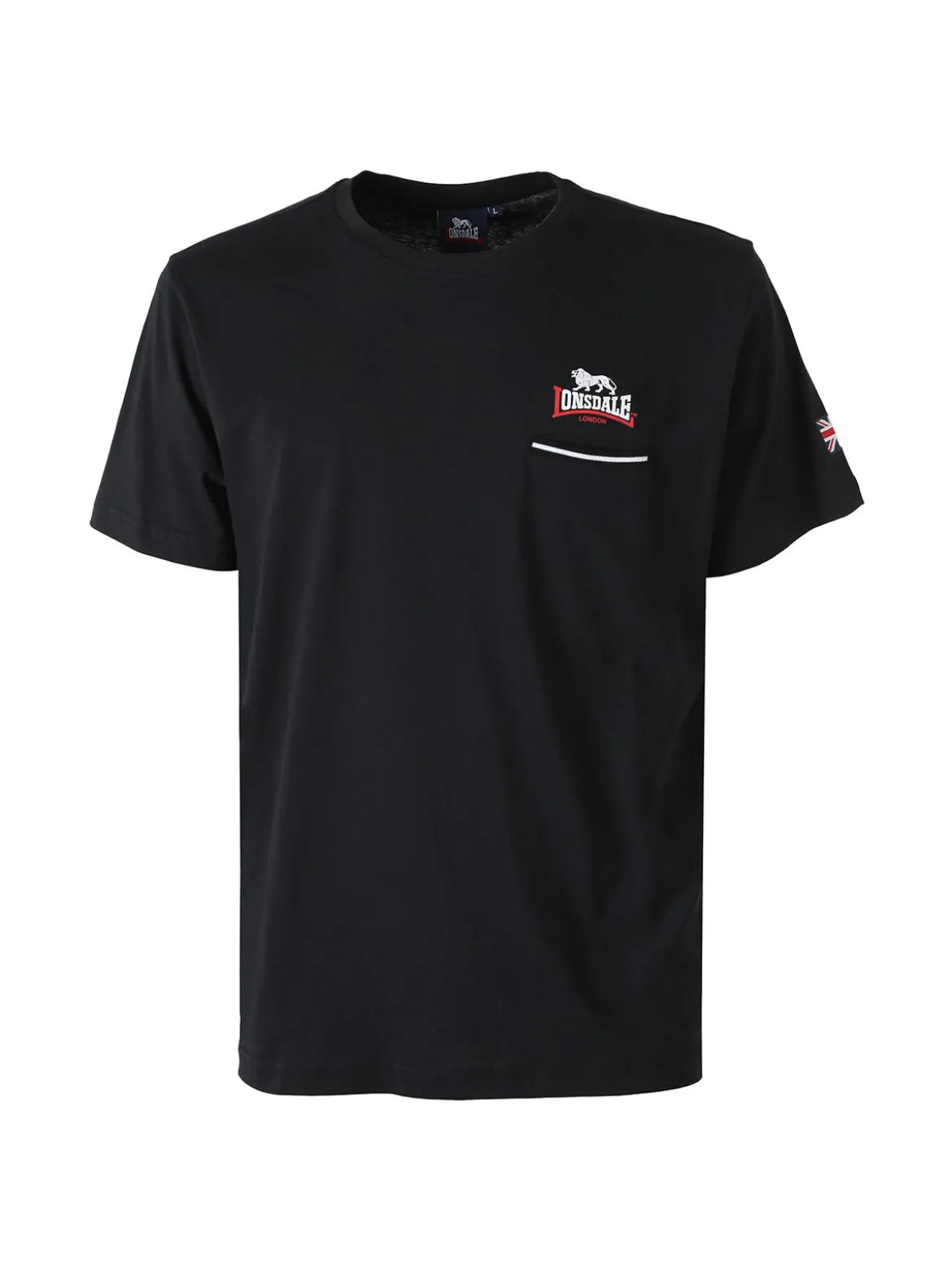 Lonsdale T-shirt da uomo in cotone con taschino a filetto e logo - nero